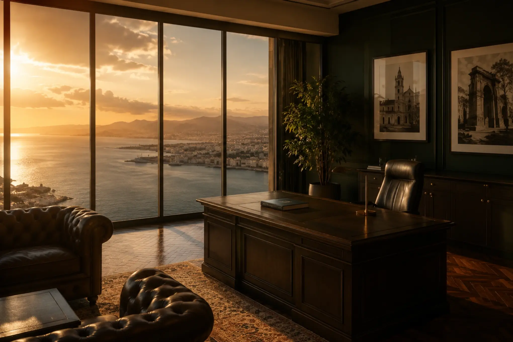 Scena illustrativa AI - studio con vista sullo Stretto di Messina